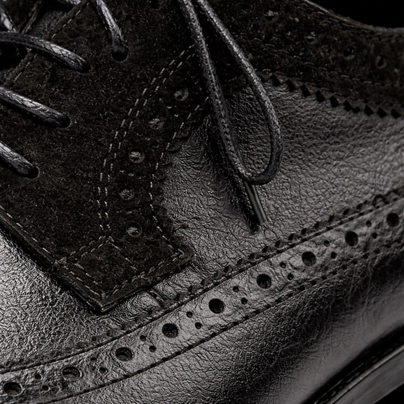 Carlos Santana Black Leather Wingtip Oxford Dress Shoes Mens 11 - Picture 3 of 6